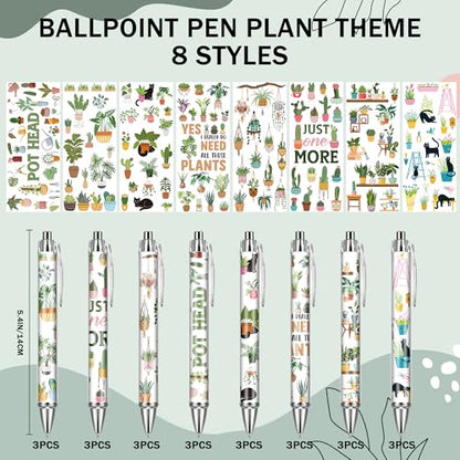 Green Plant Ballpoint Pens - 24 Pcs Thanks Teacher Appreciations Writing Office Pens Gifts Funny Retractable Black Ink Fine Ball Point Cartoon Plants Pen for School Office Students Supplies - style: Plant