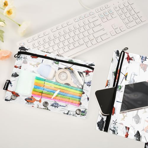 Helicopter Pencil Pouch for 3 Ring Binder, Binder Pencil Pouches with Clear Window Zipper Pencil Case for Office College Supplies, 2PCS (B0302) - color: B0302