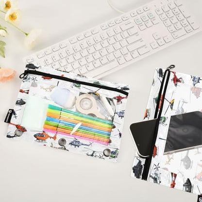 Helicopter Pencil Pouch for 3 Ring Binder, Binder Pencil Pouches with Clear Window Zipper Pencil Case for Office College Supplies, 2PCS (B0302) - color: B0302