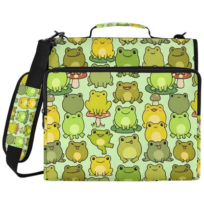 Chibi Frogs 2inch 3 Ring Zipper Binder Multi-Pocket Storage Holds 14 Inch Laptop for Students and Office Use - color: Chibi Frogs