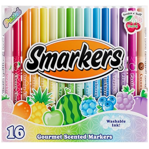 Pastel Smarkers - Washable Patented Gourmet Scented Pastel Markers, Assorted Colors, Standard Point Felt Tip, 16 Count