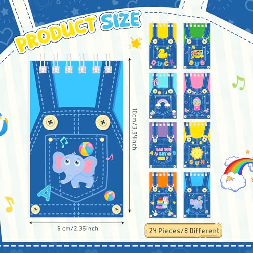 Faccito 24 Pcs Cartoon Girls Mini Notebook English Teacher Party Favors Cute Denim Overalls Small Notepads Pocket Spiral Journal for Birthday Party Supplies Classroom Rewards Gift, 2.4 x 3.9 Inch - style: Teacher