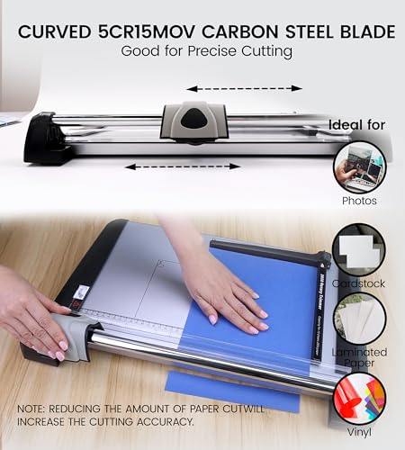 Rotary Paper Cutter, Heavy Duty Paper Trimmer 360mm(14.17") Cutting Length with Safety Blade Handle and Guides,15 Sheets Capacity,Ideal for Offices,Homes,Printing Shops,Photo Studios - size: 14.17"