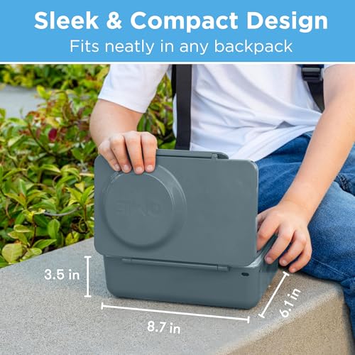 Omie OmieBox UP bento Box for Kids | Insulated Lunch Box | Leak Proof Vacuum Insulated Thermal Food jar | Cooler ice Pack | 2 Compartments (Graphite) - color: Graphite