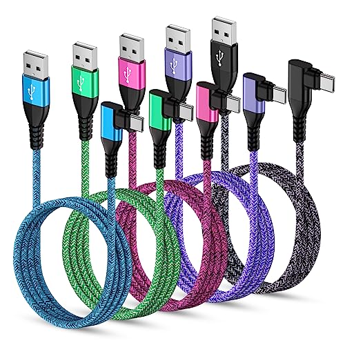 USB C Power Cord 3.1A Samsung C Type Fast Charging Cable Right Angle 90 Degree 5Pack 6ft Android Phone Charger Charge for Samsung Galaxy S26 S25 Ultra A16 A54 A14 A15 A13 5G A53 S24 S23 S22 S21 S20 fe