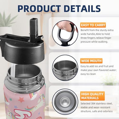 Personalized Water Bottles For Kids with Name, Custom Insulated Stainless Steel Cup with Straw Lid for Boy Girl Men Women, Stainless Steel Thermo, Back to School Gifts Kids Teens, 18 OZ - color: # design 04-cartoon 2