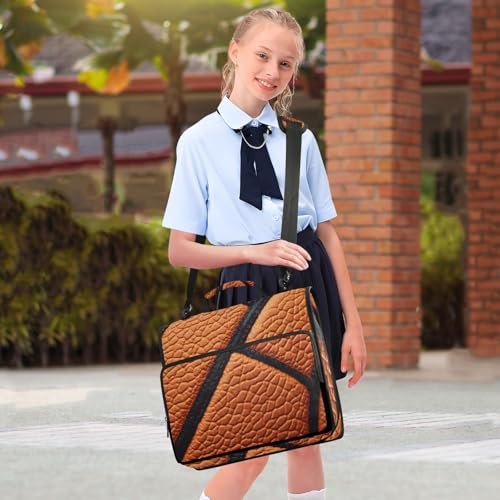 Zipper Binder Bag, Sport Basketball Texture 1.5 inch 3-Ring Binder & Multiple Pockets, 500 Sheets Capacity Expanding File Folder with Shoulder Straps & Handles for School Work Office