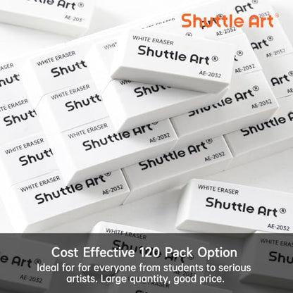 Shuttle Art White Erasers, 120 Pack Erasers Bulk, Smudge Resistant Eraser for Pencils, School Supplies for Kids, Students, Teachers, Office - color: White