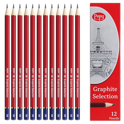 Pepy Graphite Professional Drawing Pencils - Set of 12 3B Pre-Sharpened Black Lead Pencils; Perfect for Drawing, Sketching and Shading, Graphic and Fine Art - style: Set of 12 - 3B