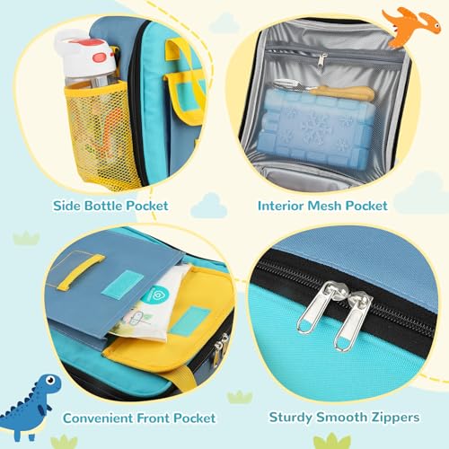 REDSHELL Lunch Box Kids, Large Insulated Lunch Bag for Boys Girls, Blue | Tactical Style, Cooler Lunchbag, Square Toddler Lunchbox, School & Daycare, Lunch Tote, Water Bottle Holder, Adjustable Strap - color: Blue