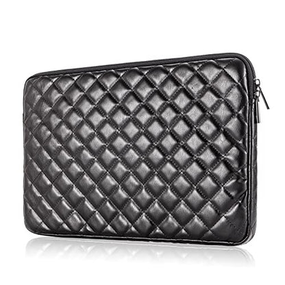 TRIUMPH VISION Puffy Laptop Sleeve Pouch Case Protective Bag Lined Padded | Puffy Laptop Case 11 12 in Quilted Leather Protection Shockproof Cushion Padding Fashion with Pocket Safe Black - color: Black Quilted, size: 11-12 Inch