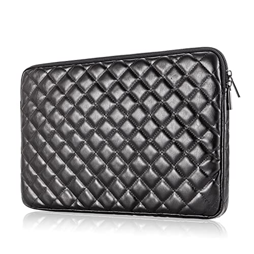 TRIUMPH VISION Puffy Laptop Sleeve Pouch Case Protective Bag Lined Padded | Puffy Laptop Case 11 12 in Quilted Leather Protection Shockproof Cushion Padding Fashion with Pocket Safe Black - color: Black Quilted, size: 11-12 Inch