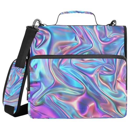3 Ring Binder Zipper Binders Purple Laser Expanding File Folder Bag with Shoulder Strap - color: Purple