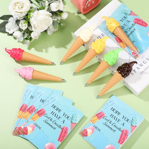 Sayglossy 24 Set Ice Cream party favors Summer Back to School Gift Including 24 Pcs 6 Colors Ice Cream Ballpoint Pens and 24 Notepads for Students Classroom Summer Vacation Party Favors