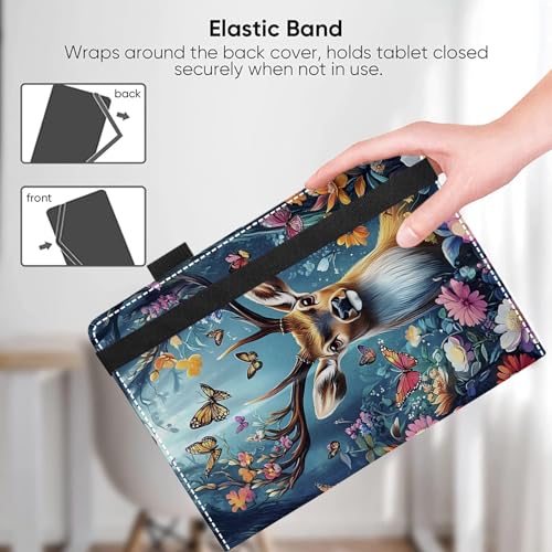 Universal 10 10.1 Inch Android Tablet Case,Slim Folding Stand Cover for All 9"-10.5" Touchscreen Tablet Case with Stylus Pen Holder,Flower Deer - color: Flower Deer