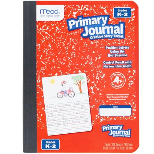 Mead Primary Journal Creative Story Tablet Composition Notebook, 7.5" x 9.75", Grades K-2, 100 Sheets, Red (489903-ECM) - color: Red, size: 1 Pack