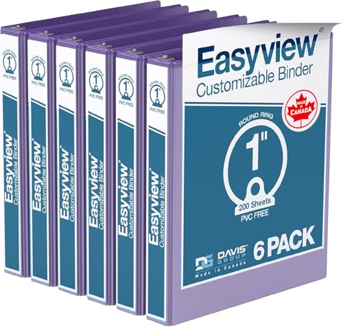 Easyview Premium 3-Ring Binders with Clear-View Covers and Round Rings, Binders for School or Office, 1 Inch, Pack of 6, Purple - color: Purple, size: 1 Inch, style: Pack of 6