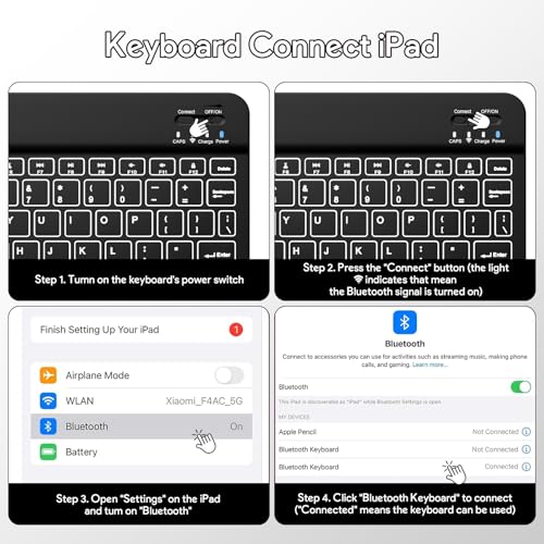 YBING for iPad A16 Case with Keyboard 11th &10th Generation, 360 Rotation Magnetic Cover with 7-Color Backlit Wireless Detachable Keypad with Pencil Holder for iPad 11th 2025/10 Gen 10.9" 2022 (Black) - color: Black