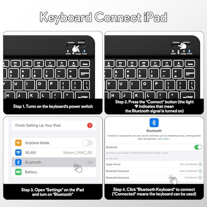 YBING for iPad A16 Case with Keyboard 11th &10th Generation, 360 Rotation Magnetic Cover with 7-Color Backlit Wireless Detachable Keypad with Pencil Holder for iPad 11th 2025/10 Gen 10.9" 2022 (Black) - color: Black
