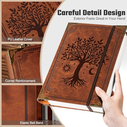Ovesmusl PU Leather A5 Binder 6 Ring Refillable Journal 100 GSM 240 Pages Refill Paper Include A5 Planner Binder Loose Leaf Binder Notebook 5.7”x8.3”, Brown Tree - color: Brown Tree