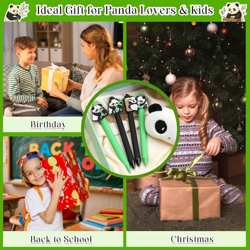 Cute Panda Stationery Set - Fluffy Plush Pencil Case, 4pcs Retractable Gel Pens (Black Ink) & 50pcs Kawaii Panda Stickers - Aesthetic School Supplies Gift for Girls, Teens, and Kids
