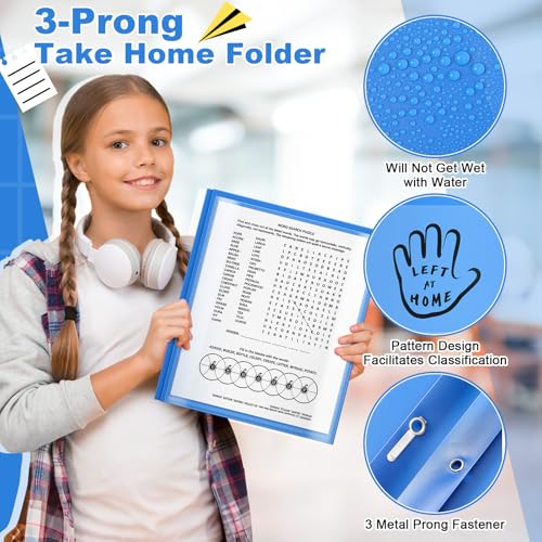Henoyso 24 Pcs Plastic Folders with Clear Front Pockets and Prongs School to Home File Organizer Plastic Folder for Back to School Parent Teacher Communication Homework Office (Blue) - color: Blue