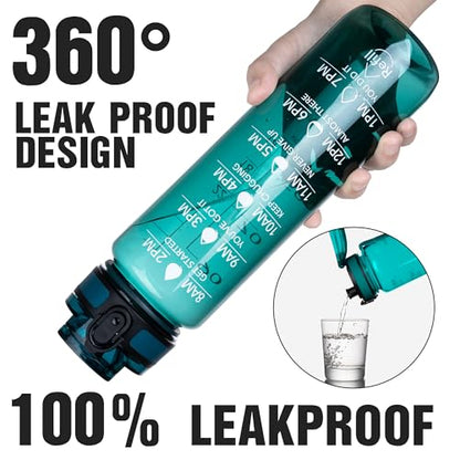 OLDLEY Water Bottle, 32oz Motivational Sports Water Bottle with Time Marker - Times to Drink - Tritan, BPA Free, Wide Mouth Leakproof,Deep Sea - color: Deep Sea