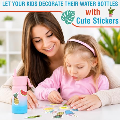 CHILLOUT LIFE 12oz Kids Insulated Stainless Steel Water Bottle with Leak Proof Straw Lid & 144 Stickers - color: Pink Sparkle, style: 12 oz
