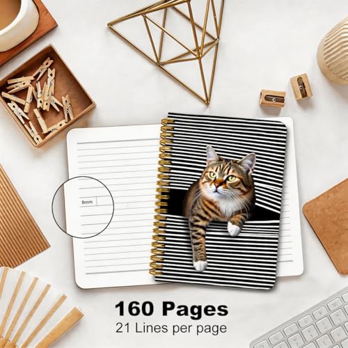 2 Pcs Cat Gifts A5 Spiral Notebook, Funny Cats Journal Notebook 160 Pages | Cute Cats College Ruled Spiral Notebooks, Hardcover Journals for Writing Office, Cat Lover Gifts for Women Friends - color: Multicolour 0036