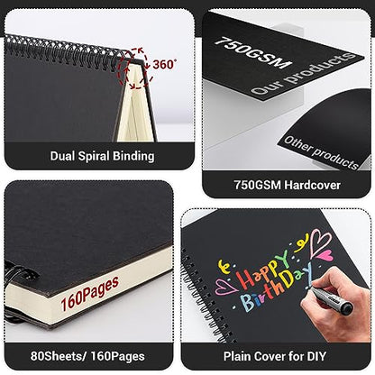 EUSOAR Spiral Journal Notebook, A5 24Packs 5.5"X8.3" 120 Pages Lined College Ruled Subject Notebook,Travel Writing Journal Notepad Sketchbook, Students Office Business Diary Book Journal-Black - color: Black, size: 24 Packs