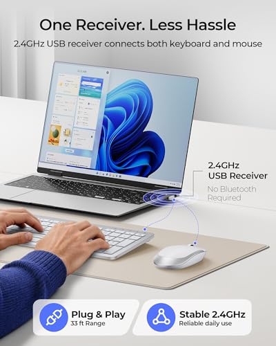 seenda Wireless Keyboard and Mouse Combo, Rechargeable Quiet Keyboard Mouse, Sleek and Ultra Thin Design, Full-Size with Number Pad for Windows, Laptop, PC, Notebook, Desktop- Silver and White - color: White and Silver