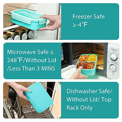 Caperci Classic Bento Box Adult Lunch Box for Older Kids - Leakpoof 47 oz 3-Compartment Lunch Containers for Adults and Teens, Built-in Utensil Set, Ideal for On-the-Go Balanced Eating, Aqua - color: Aqua