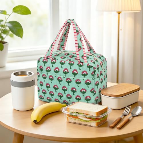 cow print Lunch Box for Women, Insulated Women Lunch Bag, Cute Small Tote Bag Reusable Cooler Bag, Work Office Use,Nurse Funny Gifts, Travel Birthday Gifts for Friends Girls - color: Green