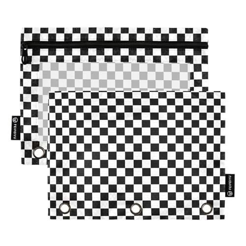 Emelivor Checkerboard Plaid Pencil Pouch for 3 Ring Binder 2 Pcs Binder Pouches with Zipper Pocket Pencil Case Bag with Clear Window for Home Office School Supplies - color: Colored039
