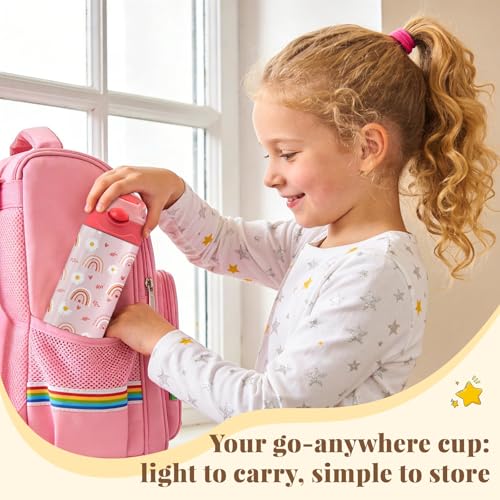 Daisy Water Bottle for Women - 12oz Pink Water Bottle with Straw, Rainbow Stainless Steel Tumbler, Insulated, Leak-proof, BPA-free, Pop-up Straw Lid, for School Travel - Birthday Gift Cup(1pc) - color: Daisy rainbow