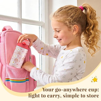 Daisy Water Bottle for Women - 12oz Pink Water Bottle with Straw, Rainbow Stainless Steel Tumbler, Insulated, Leak-proof, BPA-free, Pop-up Straw Lid, for School Travel - Birthday Gift Cup(1pc) - color: Daisy rainbow