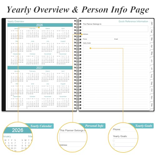 2026-2027 Planner - Planner 2026-2027 from July 2026 - June 2027, Weekly & Monthly Planner Spiral Bound with 12 Monthly Tabs, Inner Pocket, 6.4" x 8.5", Black-E - color: Black-E, size: 6.4" x 8.5"