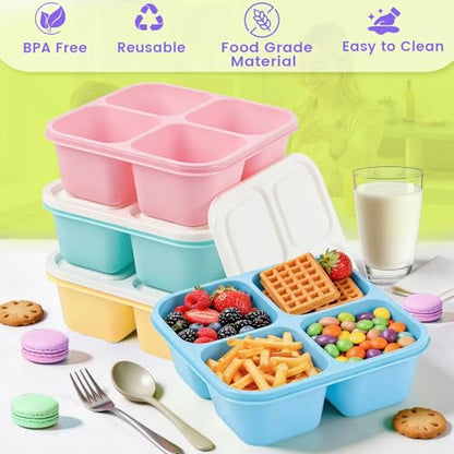 4 Pack Snack Containers Bento Box Adult Lunch Box,Meal Prep Container, Reusable Food Storage lunch Containers Stackable for Work, Travel and Gym (Pink, Blue, Green, Yellow) - color: Pink, Blue, Green, Yellow