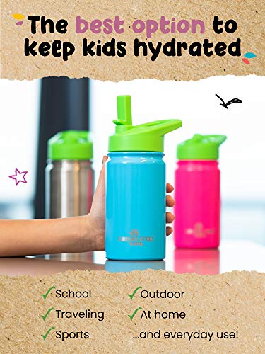 Kids Water Bottle - 12oz Orange | Leak Proof With Straw & Handle | 24 Hours Cold | Insulated, Double Wall Stainless Steel | Easy Sip Toddler Cup | Child's Flask | Eco Friendly - color: Orange