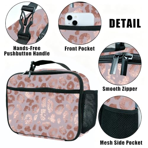 Leopard Lunch Bag Insulated Reusable Lunch Box Kids Girls Boys Cooler Thermal Tote Bag For Men Women School Work Picnic - color: Leopard