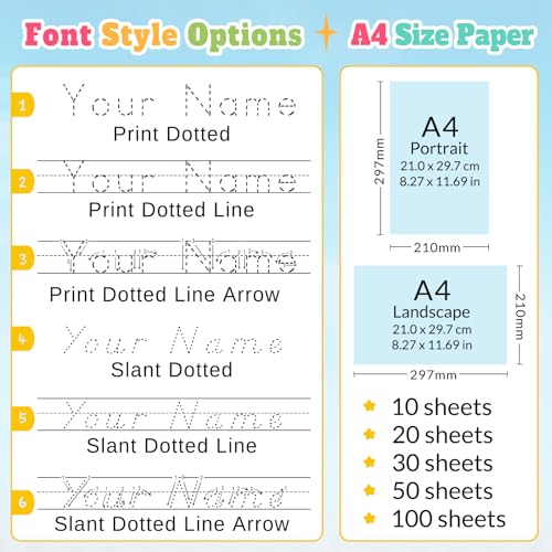 Personalized Name Tracing Worksheets Custom Handwriting Practice Sheet A4 Size Paper Learning for Preschool Boys Girls