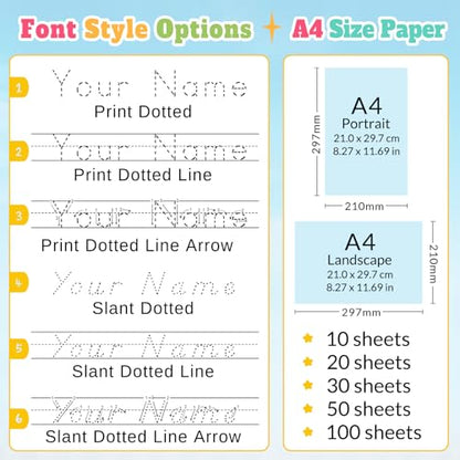Personalized Name Tracing Worksheets Custom Handwriting Practice Sheet A4 Size Paper Learning for Preschool Boys Girls