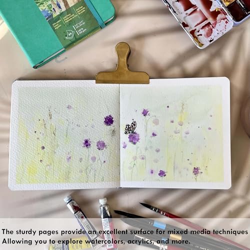 tumuarta Square Watercolor Journal, 8.25x8.25”, 140 LB, 300 GSM, Cotton Paper, Cold Press, 24 Sheets, 48 Pages, Watercolor Paper Sketchbooks for Use As Travel Mixed Media Pads On The Go (Blue) - color: Blue