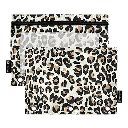 Fisyme Leopard Pencil Pouch for 3 Ring Binder Pencil Bag Pencil Case Zipper Pouch with Clear Window for Office Supplies2 Pack - color: Multi-2