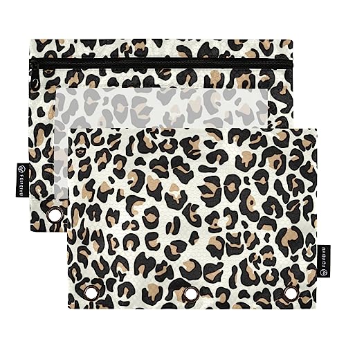 Fisyme Leopard Pencil Pouch for 3 Ring Binder Pencil Bag Pencil Case Zipper Pouch with Clear Window for Office Supplies2 Pack - color: Multi-2