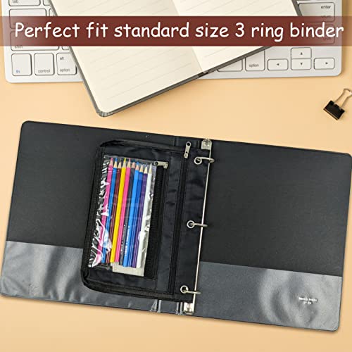 YoeeJob 1 Pack Pencil Pouch for 3 Ring Binder, Expandable Binder Pouches with Zipper, Large Capacity Pen Holder Case with Clear Window School Class Office Organizers, Black - color: Black
