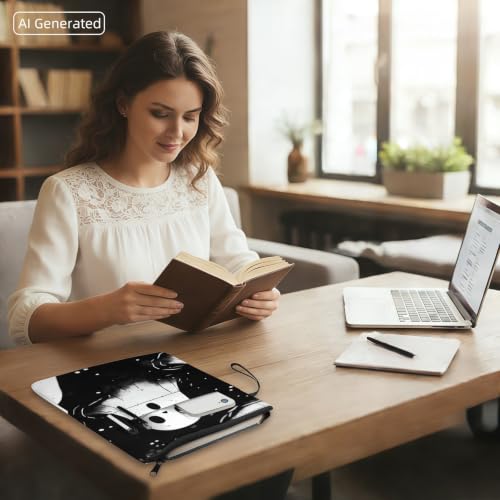 Padded Book Sleeve with Zipper & Front Pocket, Fabric Book Cover | Gothic Black White Ghost11.4"x8.7" Washable Canvas Pouch for Hardcovers, Tablets & Reading Accessories - color: Gothic Black White Ghost