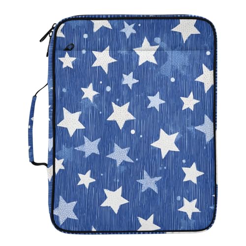 Blue Striped Stars Dots Accordion File Organizer Expanding File Folder Zipper Binder 3 Ring with Handle 500 Sheets Capacity Document Organizer Storage Bag Multi Pockets Design - color: Blue Striped Stars Dots