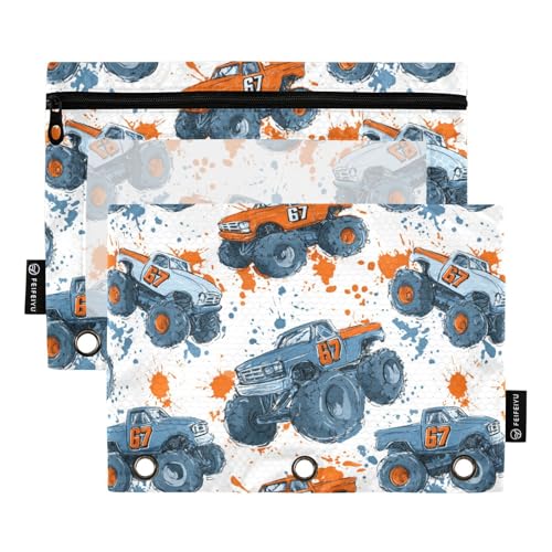 Binder Pouches,Monster Trucks 67 Pencil Pouch for 3 Ring Binder 2 Pack Clear Pencil Bag with Zipper for Office School Supplies - color: Multicolored 18