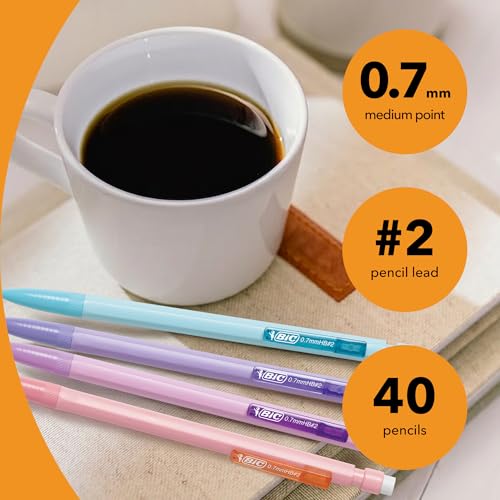 BIC Xtra-Smooth Pastel Mechanical Pencils with Erasers, Medium Point (0.7 mm), Bulk School Supplies for Students and Teachers, 40-Count Pack - color: Pastel Edition, size: 40 Count (Pack of 1)